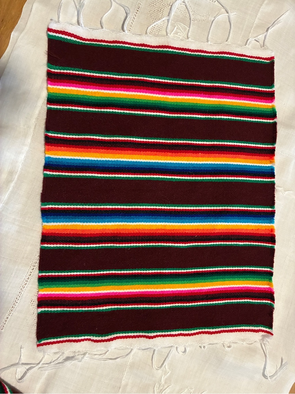 Small Burgundy Striped Mexican Serape - Multicolor